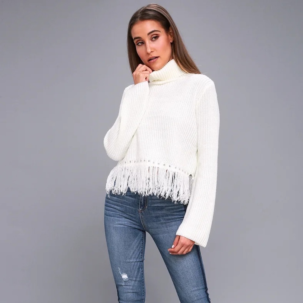 Freethinker Cream Fringe Cropped Sweater - Picture 2 of 8